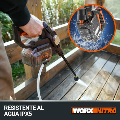 HIDROLIMPIADORA WORX NITRO HYDROSHOT 24V - MOTOR BRUSHLESS 56 BAR CON BATERÍA 4.0Ah Y CARGADOR